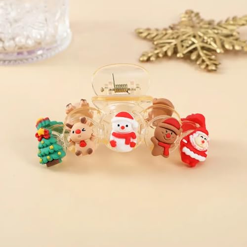 Christmas Hair Clips and Claw Clips - Tree, Snowman, Santa Claus, Elk Accessories - Nonslip Strong Grip Winter Hair Claws for Women With Thin and Thick Hair