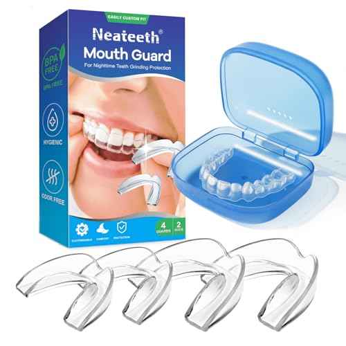 Mouth Guard for Grinding Teeth at Night, Neateeth Night Guards for Teeth Grinding & Clenching, Pack of 4 Dental Guards for Sleeping ? 2 Sizes, Travel Case Included