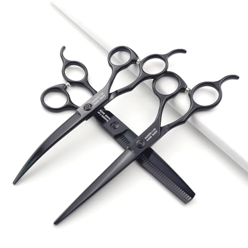 6/6.5/7 Inch Black Hairdressing Scissors Salon Hairdressing Tool 440c High Hardness Stainless Steel Haircut Hair Thinning Hairdressing Scissors (7 Inch 3pc-A)
