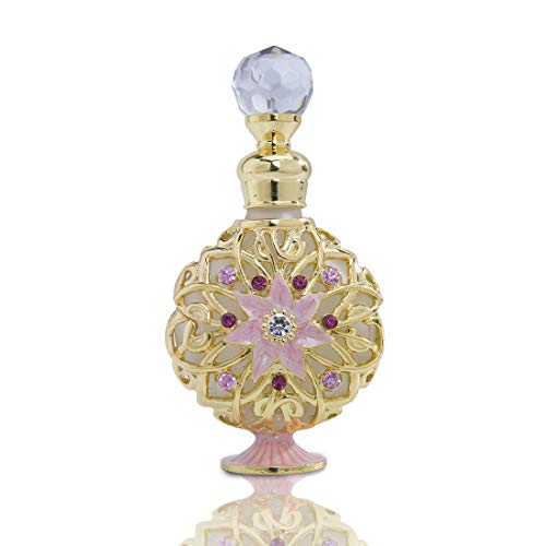 YU FENG Jeweled Flower Perfume Bottles Empty Vintage Decorative Fancy Crystal Glass Perfume Bottle Refillable(Golden,10ml)