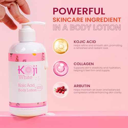Koji White Kojic Acid & Collagen Body Lotion - Hydrated & Radiant Skin with Arbutin, Deep Moisturizing, Nourishing Care for Smooth & Healthy-Looking Skin ? Vegan, 8.45 Fl Oz (1 Bottles)