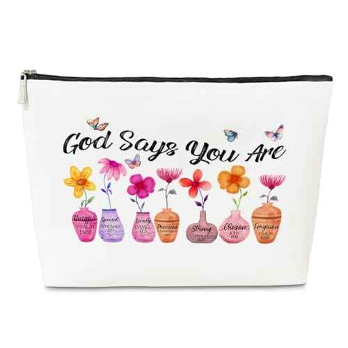 JioJio Chan God Says You Are Makeup Bags, Inspirational Bible Verse Pouch, Christian Encouragement Gifts, Flower Butterfly Wash Pouch for Her, Birthday Gifts for Women PU Leather Cosmetic Bags