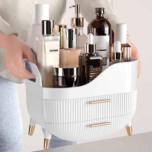 Makeup Organizer with Drawers,Skincare Organizer for Vanity,Storage Box with Handle,Large Cosmetic Display case for Dresser, Bathroom Countertop