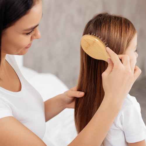 Bamboo Hair Brush, 2pcs Mini Paddle Detangling Hairbrush Wooden Hair Brush Portable Scalp Massage Comb Pocket Size Anti-Static Travel Hair Brush for Thick Thin Curly Dry Wet Hair