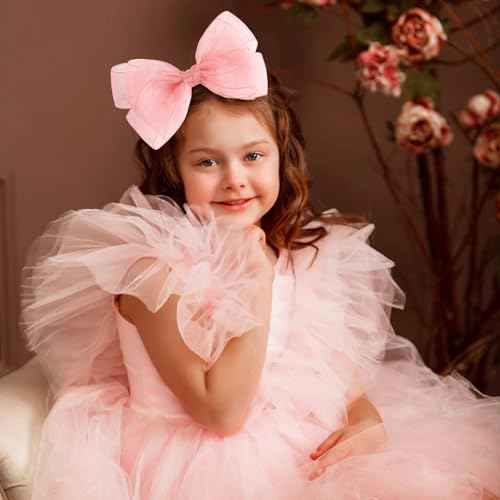 Large Big 6 Inch Organza Double Hair Bow Clip Party Alligator Mesh Hair Accessories for Women Teens Girls Kids 2 Pcs (Pink)