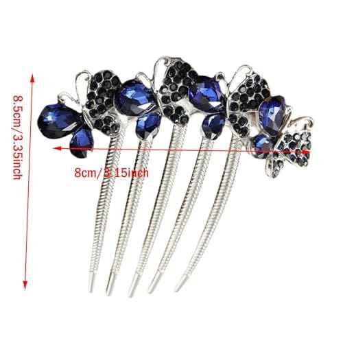 2 Pcs Rhinestones Butterfly Hair Side Combs Bride Crystal Hair Combs Clips for Women Girls Long Teeth Hair Clips Hair Accessories for Wedding Party Daily (A-Gray)