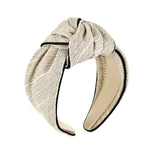 Top Knotted Headband for Women Girls, Wide Fashion Headbands with Knot for Women¡¯s Hair, Cute Thick Fabric Non-Slip Hair Bands (Beige)