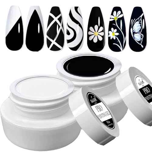 NAILGIL Gel Paint for Nails Art, Black and White Painting Gel for Drawing Striper Liner Floral Nail Art Cured UV LED DIY for Salon Home DIY Manicure, 2pcs