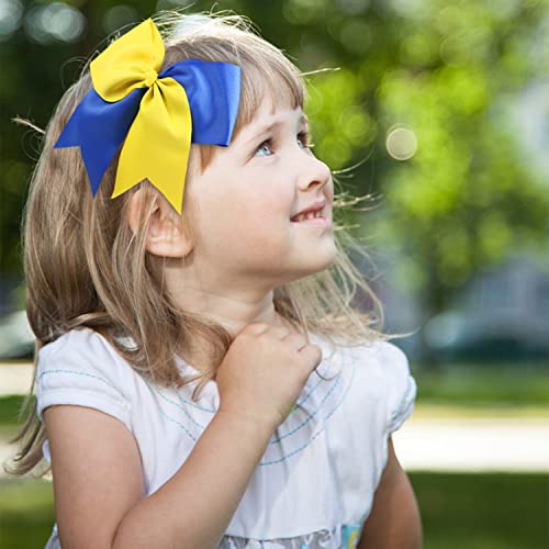 2PCS 8" Jumbo Cheer Bow Clip with Tails, Oaoleer Large Cheerleading Hair Bows for Girls Teen Softball Cheerleader Outfit Uniform (Yellow/Blue)