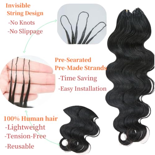 100% Human Hair Body Wave Knotless Pre-Separated Crochet Hair feather crochet human hair extensions for Women Natural Color 20 Inch 60g