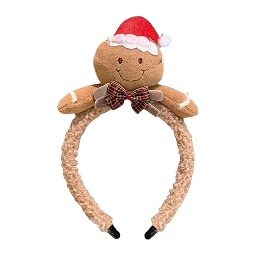 Gingerbread Headbands Christmas Headband for Women Plush Ginger Band for Man Fluffy Reindeer Antler Headband Comfortable Xmas Hair Hoop Christmas Family Party Accessories 1Pcs