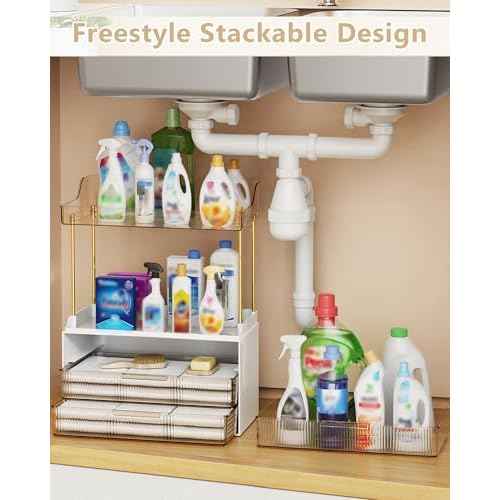 Bathroom Organizers and Storage, Makeup Organizer (Sturdy Durable Attractive), Ideal for Vanity, Countertop, Counter, Perfume, Skincare, Cabinet, Cosmetic, Dresser Organizer (Gold)