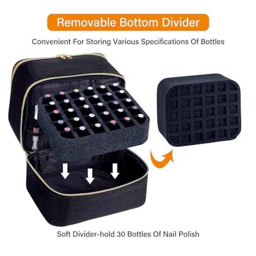 Nail Polish Organizer, Handheld Double Layer Organizer Holds 30 Bottles (15 ml/0.5 floz) with Adjustable Dividers for Nail Polish Small Manicure Lamp Manicure Tools Essential and Travel,Black