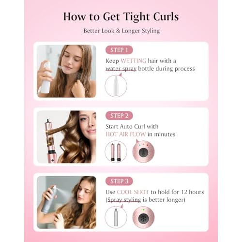 Brightup Dual Voltage Air Wrap Hair Styler - 5 in 1 High Speed Hot Air Styler 1400W Blow Dryer Brush, Negative Ions, Cool Shot Button, Curler, Volumizer, Straighter, No Heat Damage, with Travel Bag