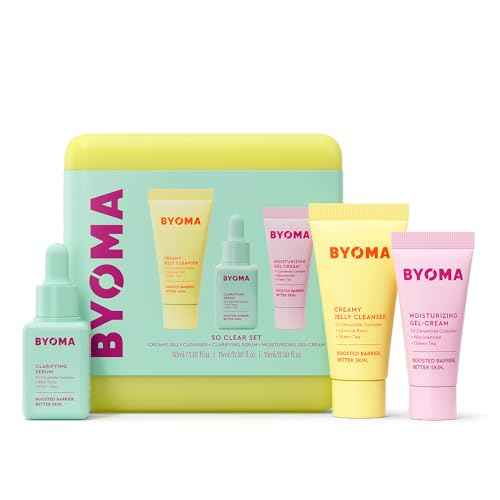 BYOMA So Clear Set - Barrier Repair Skincare Set for Acne Prone Skin - Creamy Jelly Cleanser, Clarifying Face Serum & & Gel-Cream Moisturizer - Unclogs Pores, Targets Blemishes - 30ml, 15ml, 15ml