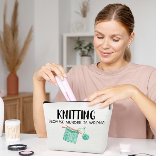 Funny Knitting Gifts Makeup Bag, Crocheting Gifts for Knitters Lovers, Women, Crocheter Supplies Stuff, Cosmetic Bag for Purse