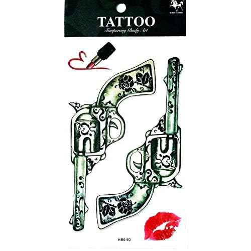 Tattoos 2 Sheets Beautiful Gun Red lipstick Kiss sexy Temporary Tattoos for Adult Men Women Kids Waterproof Temporary Tattoo Fake Tattoos Body Art Sticker for Kid Teens Men Women