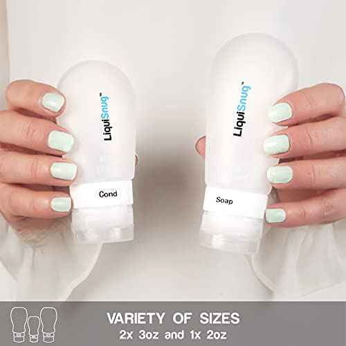 LiquiSnugs Premium - 100% Guaranteed Leak Proof Silicone Travel Bottles For Toiletries - TSA Approved Container. Premium Range Travel Shampoo Bottles with Suction Cups and Adjustable Labels