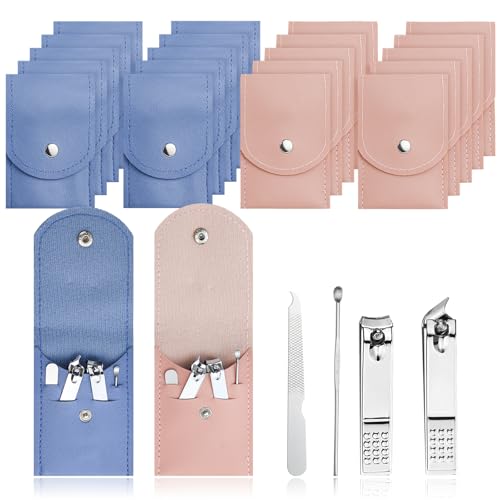 50 Sets Finger Nail Clipper Set Bulk,4 in 1 Adult Stainless Steel Travel Manicure Kit with Case Individually Wrapped Nail Clippers Bulk for Homeless,Hotel,Charity(2 Colors)