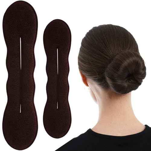 2 Pcs Hair Bun Maker for Women, Non-Slip Bun Updo Curler, Sponge Hair Bun Shaper, Hair Styling Accessories for Long Thin Straight Wavy Hair (Brown)
