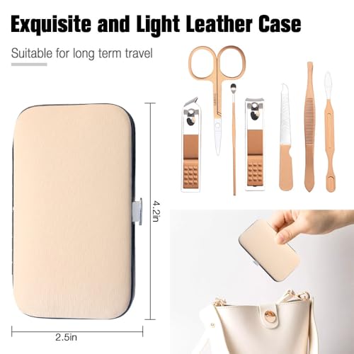 Christmas Gifts Birthday Gift Nail Clippers For Women Manicure Kit Nail Tweezers Professional Stainless Steel With Leather Travel Case Stocking Stuffers For Girlfriend Wife Mother Kit 7 In 1 Rose Gold