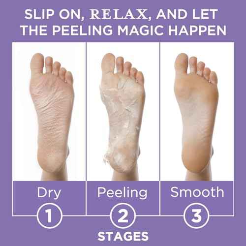 Lee Beauty Exfoliating Foot Peeling Mask (4 Pack) - Foot Mask for Dry Cracked Feet with Lavender, Lactic Acid and Mandelic Acid - Removes Dead Skin Feet Peeling Mask (4 Pairs)