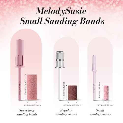 MelodySusie 120 Pcs Nail Drill Bits Small Sanding Bands for 3.1mm Mandrel Bit, 180 Fine Grit Nail File for Acrylic Nails Gel Manicures and Pedicure, Pink (Only Sanding Bands)