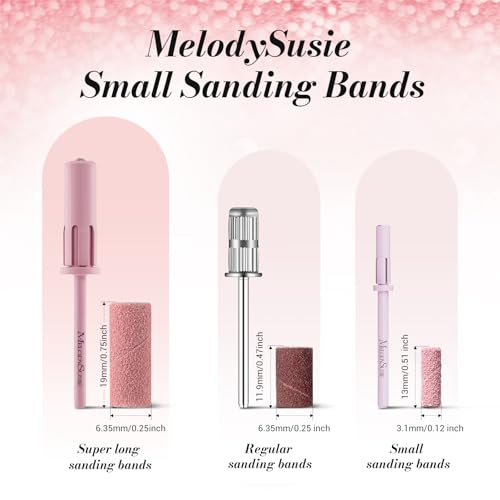 MelodySusie 120 Pcs Nail Drill Bits Small Sanding Bands for 3.1mm Mandrel Bit, 180 Fine Grit Nail File for Acrylic Nails Gel Manicures and Pedicure, Pink (Only Sanding Bands)