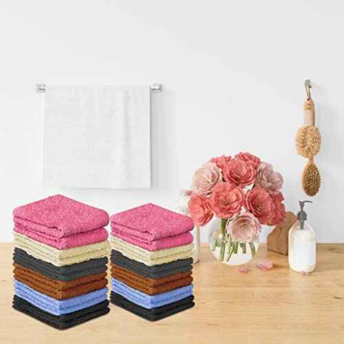 100% Cotton Washcloth Set 24 Packs ? Soft, Absorbent Face Towels for Bathroom & Gym Use ? Reusable, Durable & Machine Washable Wash Cloths - Multi-Color, 12x12 Inches