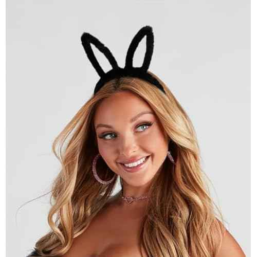 Huachi 2 Packs Bunny Ears Headband Halloween Cute Hollow Rabbit Ear Costume Headbands for Women Girls Party Decoration Adult Kids Head Bands Animals Face Wash Hair Accessories Birthday Gifts