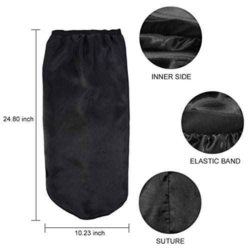 Long Satin Bonnet Sleep Cap Extra Large Silk Sleeping Cap with Wide Elastic Band Loose Night Hat for Women Braids,Curly Hair,Natural Hair,Very Soft & Comfortable (Black)