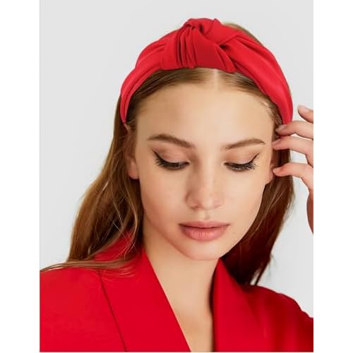 Red Headband, Top Knot Headband for Women Non Slip, Halloween Knotted Headbands for Girls, Wide Head Bands Hair Accessories for Gift Christmas