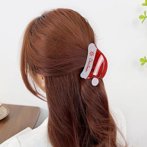 2Pcs Christmas Hair Claw Clips Red Green Santa Hat Hair Clips Medium Size Nonslip Shark Jaw Clips Christmas Acrylic Hair Clip Cute Hair Accessories for Women Xmas Party Hair Supplies