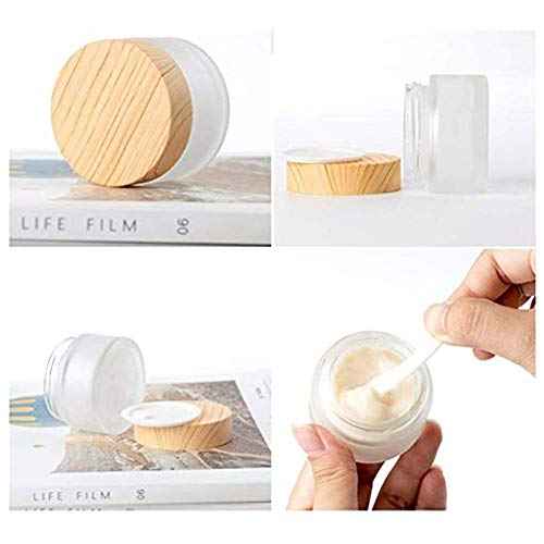 2 Pcs 100 Grams/100 ML Empty Glass Jars Frosted Glass Cosmetic Cream Jar Bottles Pot Wood Grain Lid Refillable Container Cream Box Lotion Face Cream Jar DIY Makeup Lip Balm Eyeshadow
