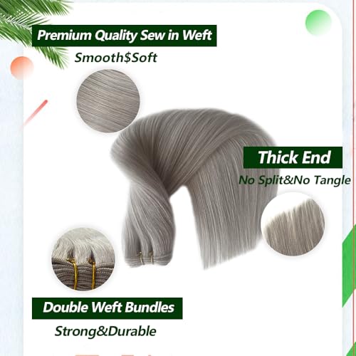 Human Hair Extensions Platinum Sliver 22 Inch Sew in Hair Extensions Real Human Hair Straight Double Weft Extensions for Women Real Hair