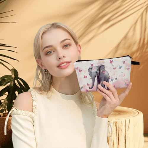 Cute Cartoon Elephant Makeup Bag for Women Travel Cosmetic Organizer Bag Teacher Appreciation Gifts Small Zipper Toiletry Bag