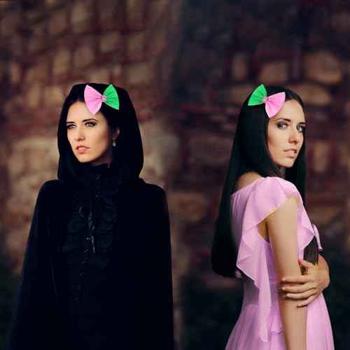 2PC Pink Green Hair Bow Clips Women Girls 4 Inch Tulle Bowknot Witch Accessories Movie Fans Merch Gift