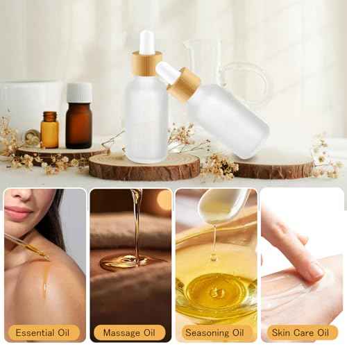 12 Pcs Frosted Glass Dropper Bottle Refillable Essential Oil Container Jars with Eye Dropper & Bamboo Lids for Perfume Sample Cosmetic Liquid Travel - 30ml/1oz