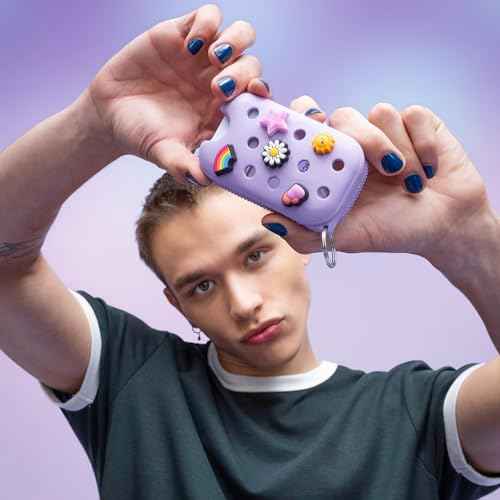 Touchland x Crocs Limited Edition Mist Case 1 Fl. OZ., Stylish Hand Sanitizer Spray Accessory, with 5 JibbitzTM Charms and Keyring, Pixie Lavender Color