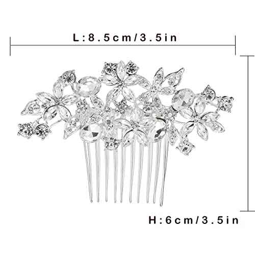 Foyte Crystal Bride Wedding Hair Comb Silver Flower Bridal Headpieces Leaf Hair Pieces Rhinestone Bridesmaid Side Combs Hair Accessories for Women (crystal silver)