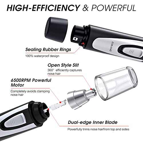 Ear and Nose Hair Trimmer Clipper - 2025 Professional Painless Eyebrow & Facial Hair Trimmer for Men Women, Battery-Operated Trimmer with IPX7 Waterproof, Dual Edge Blades for Easy Cleansing Black