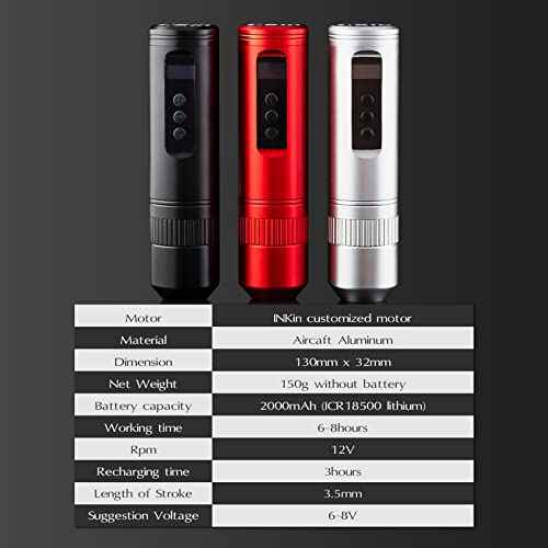 INKin Wireless Tattoo Pen Machine,Nowta-1 Professional Cordless Tattoo Gun with Replace Two Batteries 2000mAh Power Supply Digital LED Display Short Tattoo Machine for Tattoo Aritsts