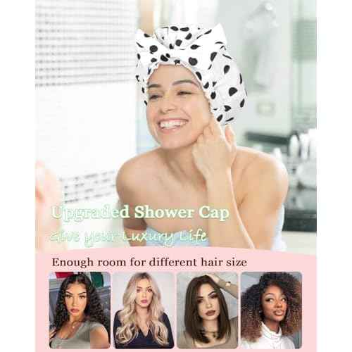 Shower Cap Luxury Shower Caps for Women Reusable Waterproof Large Hair Cap for Shower Non-slip with Adjustable Bowknot Quick-dry Hair Bath Cap for men