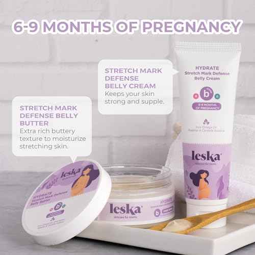 Leska Maternity Cream 2-Pack | STAGE B: HYDRATE Stretch Mark Defense Belly Cream & Butter (Pregnancy Months 6-9) | Part of a Complete 3 Part Pregnancy Skin Care System (4-4.93oz)