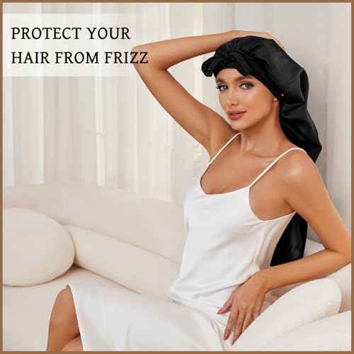Long Bonnet for Braids & Curly Hair, Silk Satin Bonnet for Sleeping, Extra Large Bonnets for Women Braid (Black Pink)