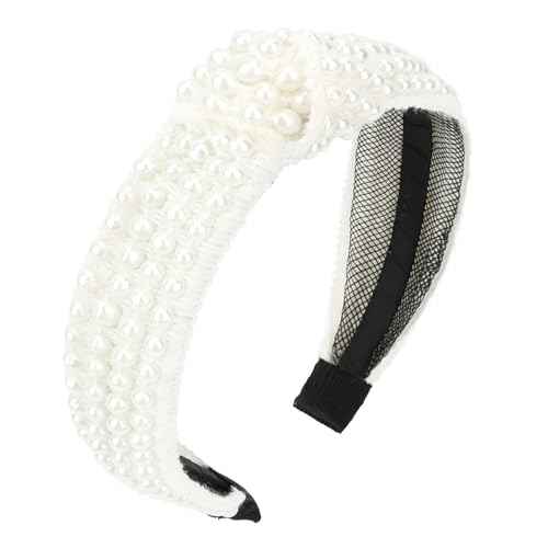 YISSION White Pearl Knotted Headband Beaded Head bands Wide Headbands for women Non Slip Jeweled Embellished Hairband Hair Accessories for Women Girls (Densely Arranged Pearls)