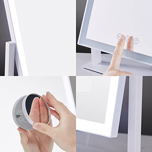 HIEEY Lighted Makeup Mirror, Hollywood Vanity Mirror with Lights, Three Color Lighting Modes, and 5X Magnification Mirror, Smart Touch Control, 360¡ÆRotation (17.3in,White,Gift Box)