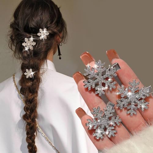 6Pcs Snowflake Hair Clip Sparkly Rhinestone Hair Barrettes for Women 3 Styles Snowflake Hairpins Christmas Hair Accessories Party Gifts