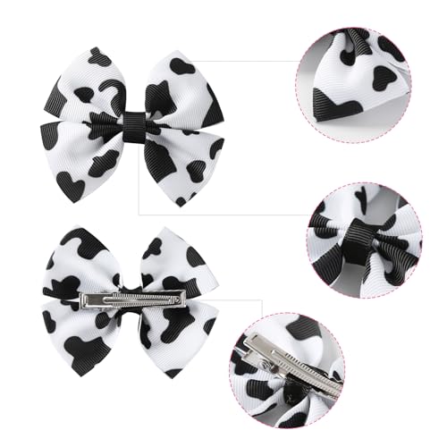 4 Pack Baby Girls Cow Print Hair Bow Clips Toddler Cowgirl Country Birthday Party Gift Accessories 3 Inch