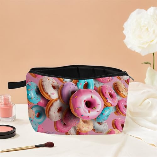 Donut Delicious Desserts Print Women Makeup Bag Small Travel Cosmetic Organizer Bag Zipper Toiletry Bag